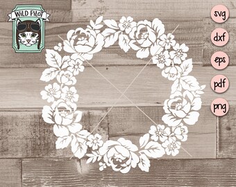 Wreath SVG archivo, Flower Wreath SVG archivo, Wreath cut file, Floral svg, Floral Wreath cut file, Flowers clip art, stencil