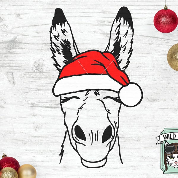 Donkey Santa hat svg file, Donkey with Hat svg, Christmas svg file, Donkey svg, Christmas cut file, Christmas Animals svg file, Farm Animals