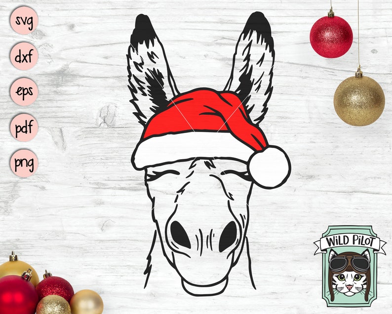 Donkey Santa Hat Svg File Donkey With Hat Svg Christmas Svg Etsy