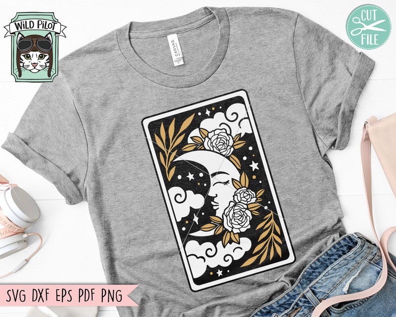 Tarot Card Moon Svg Floral Moon Tarot Svg File Flower Moon - Etsy