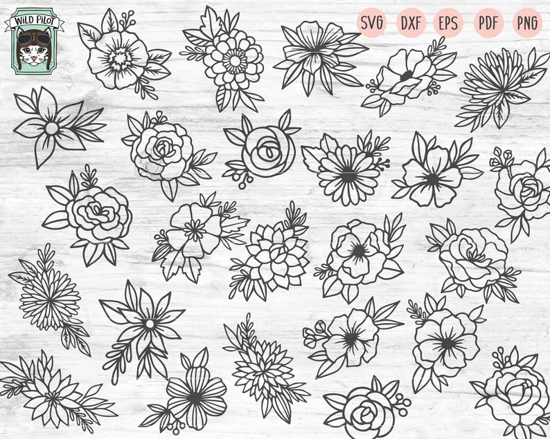Download Flower Bundle SVG Flower Doodles SVG files Floral Bundle | Etsy