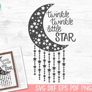 Moon SVG, Twinkle Twinkle Little Star Clipart, Moon Clip Art, Nursery Decor, SVG, DXF, Eps, Pdf, Png, Cut File