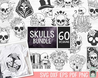 Skull SVG file Bundle, Floral Skull svg, Flower Skull svg, Skeleton Coffee svg, Skull book lover svg cut file, Halloween svg, Skull png file