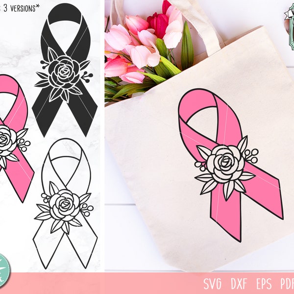 Awareness Ribbon svg file, Awareness Ribbon cut file, Breast Cancer Ribbon svg, Survivor svg file, Ribbon Flower svg file, floral, Recovery