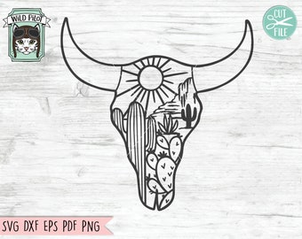 Cow Skull Desert SVG file, Cow Skull Cactus svg file, Cow Skull svg file, Cow Skull Desert cut file, Southwest, Boho svg, longhorn, buffalo