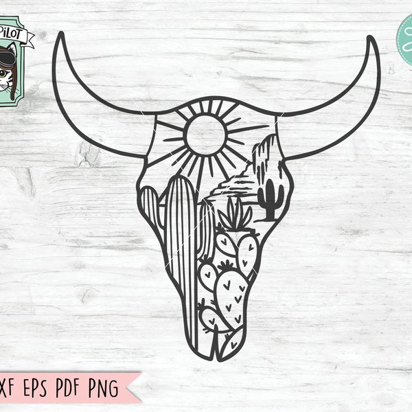 Cow Skull Desert SVG file, Cow Skull Cactus svg file, Cow Skull svg file, Cow Skull Desert cut file, Southwest, Boho svg, longhorn, buffalo