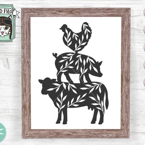 Farm animal svg file, Farm Animal Stack SVG, Pig Chicken Cow svg file, Farm svg file, Kitchen svg file, Farm animal cut file, Stacked animal