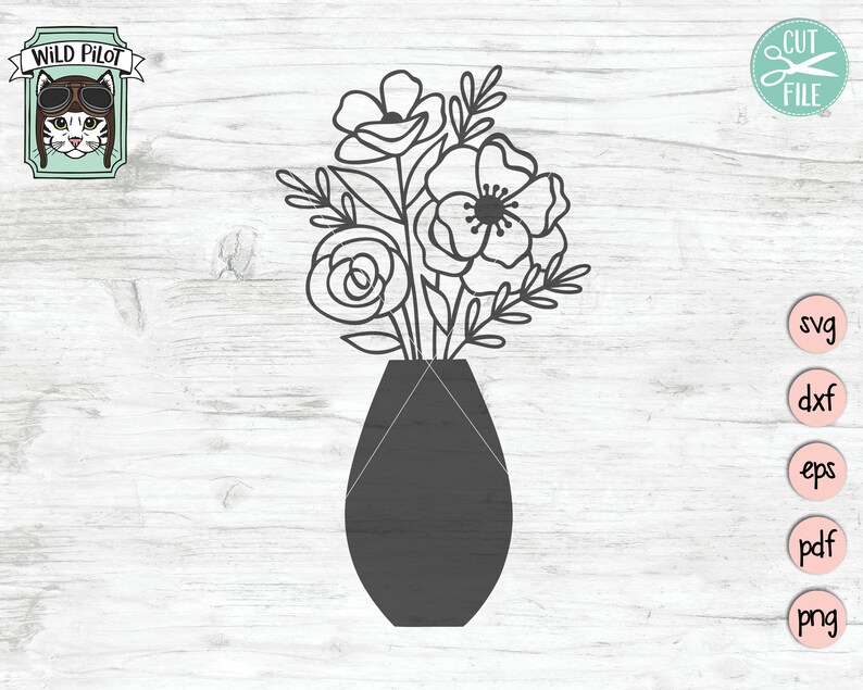 May include: A black vase with a simple design holds a bouquet of white flowers with black outlines. The flowers have a delicate, feminine look.