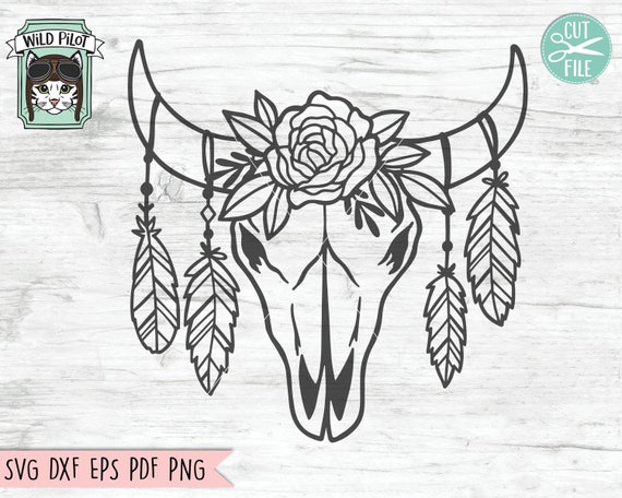 Download Cow Skull With Flowers Svg File Cow Skull Feathers Svg File Etsy