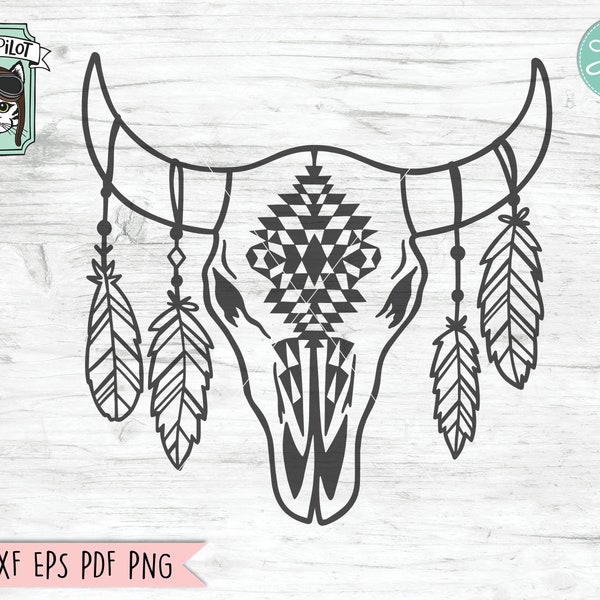 Cow Skull with Feathers SVG, Cow Skull svg file, Cow Skull Medallion Feathers, Southwest svg, Boho svg, Feathers, Skull, longhorn skull svg