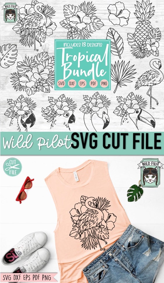 Tropical Bundle SVG Cut File, Tropical Flowers Svg, Hibiscus, Tropical