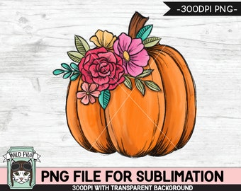 Diseño de SUBLIMACIÓN de calabaza floral PNG, archivo png de calabaza de flores, diseños de sublimación de calabaza de flores, otoño, otoño, Halloween, acción de gracias