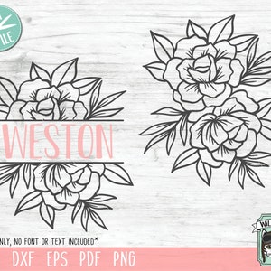 May include: A black and white digital cut file design of a floral frame with the name Weston in the center. The design is perfect for creating personalized crafts, home decor, and more.