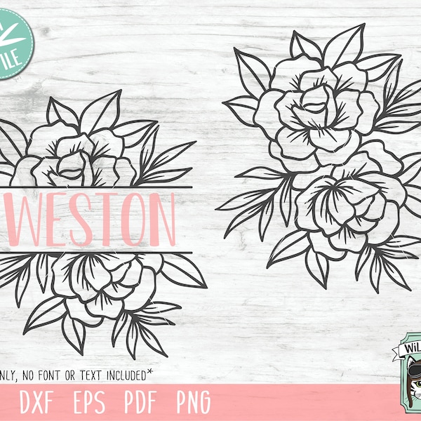 Flower Border SVG, Flower Monogram SVG, Flower svg, Floral svg, Floral Monogram svg, Floral Border SVG File, Split Monogram, Flower Cut file