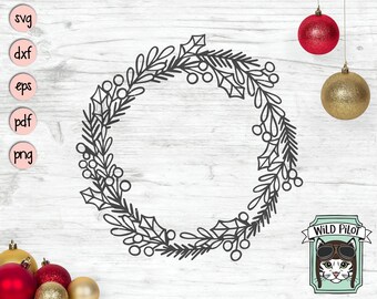 Christmas Wreath svg file, Christmas svg, Christmas Wreath cut file, Christmas Monogram Frame svg, Holly, Evergreen, Holiday Wreath cut file
