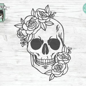 Archivo svg cráneo, cráneo de flores svg, archivo de corte cráneo, archivo svg cráneo floral, halloween, gótico, cráneo con flores archivo svg, archivos svg brujos