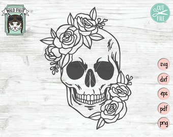Skull svg file, Flower Skull svg, Skull cut file, Floral Skull svg file, halloween, gothic, skull with flowers svg file, witchy svg files