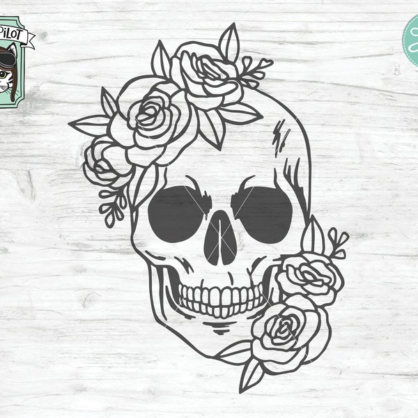 Skull svg file, Flower Skull svg, Skull cut file, Floral Skull svg file, halloween, gothic, skull with flowers svg file, witchy svg files