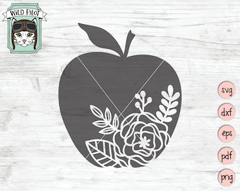 Apple SVG file, Floral Apple SVG, Teacher Gift svg, Teacher Shirt svg, Apple Silhouette svg, Back to School, Fall, Autumn svg, Flowers svg