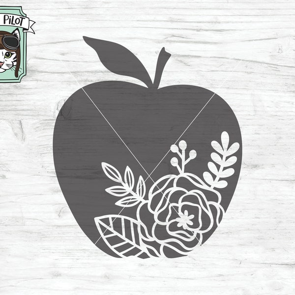 Apple SVG file, Floral Apple SVG, Teacher Gift svg, Teacher Shirt svg, Apple Silhouette svg, Back to School, Fall, Autumn svg, Flowers svg