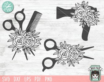 Hair Dresser SVG file, Hair Salon svg, Floral Scissors svg, Blow Dryer svg, Scissor Flowers, Hair Stylist svg file, Hair Dresser cut file
