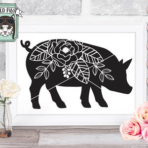 Pig SVG, Pig Silhouette SVG, Pig Clipart, Pretty Pig SVG file, Pig Flowers Clip art, Pig clipart, Pig vector, mandala