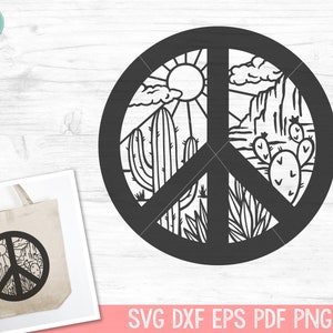 Peace Sign SVG, Cactus SVG, Desert Scene SVG, Cactus Scene svg, Mountain Scene svg, Peace Sign Clipart, Boho svg, Cactus png, Cactus Clipart