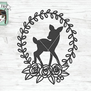 Arquivo SVG de cervo, arquivo svg de guirlanda de cervo, svg de cervo bebê, svg de veado, arquivo de corte de silhueta de cervo, clip art, svg de folha de louro, vetor de guirlanda de flores