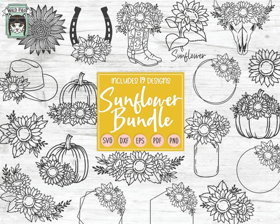 Sunflower SVG Files, Flower SVG, Sunflower Bundle svg, Floral Cut File, Sunflower Border, Sunflower Frame, Cow Skull, Pumpkin, Cowboy Boots