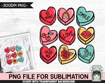Candy Hearts SUBLIMATION design PNG, Valentines Day PNG sublimation file, Candy Hearts png file, Valentines Day Candy Sublimation Design png