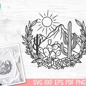 Cactus SVG, Succulent SVG, Cactus Cut File, Desert Scene svg, Flowers svg, Floral svg, Cactus Scene svg, Mountain Scene svg, Western svg