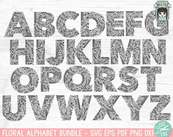 Floral Monogram Alphabet SVG, Flower Letters svg, Floral Letters svg, Flower Alphabet cut file, Alphabet Leaves Monogram svg cut file