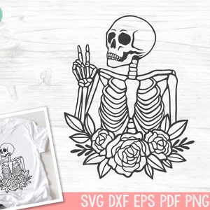Halloween SVG, Skeleton SVG, Skull SVG, Halloween png, Floral Skeleton svg, Flower Skeleton svg, Skeleton Clipart, Peace svg