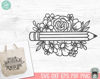 Nauczyciel SVG, Powrót do szkoły SVG, Prezent dla nauczyciela SVG, Koszulka dla nauczyciela SVG, Ołówek kwiatowy SVG, Ołówek kwiatowy SVG, Życie nauczyciela, Artykuły szkolne