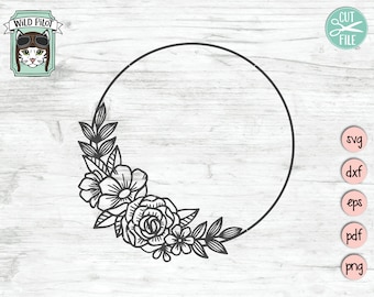 Flower Frame SVG, Wreath SVG file, Flower Wreath svg, round frame svg, Flower Monogram frame, Wreath cut file, floral Wreath svg, vector