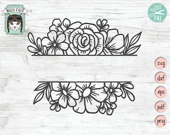 Flower Border SVG, Flower svg, Flower Monogram, Split Monogram, Floral Monogram, Floral Border SVG File, Floral Wedding Monogram Cut file