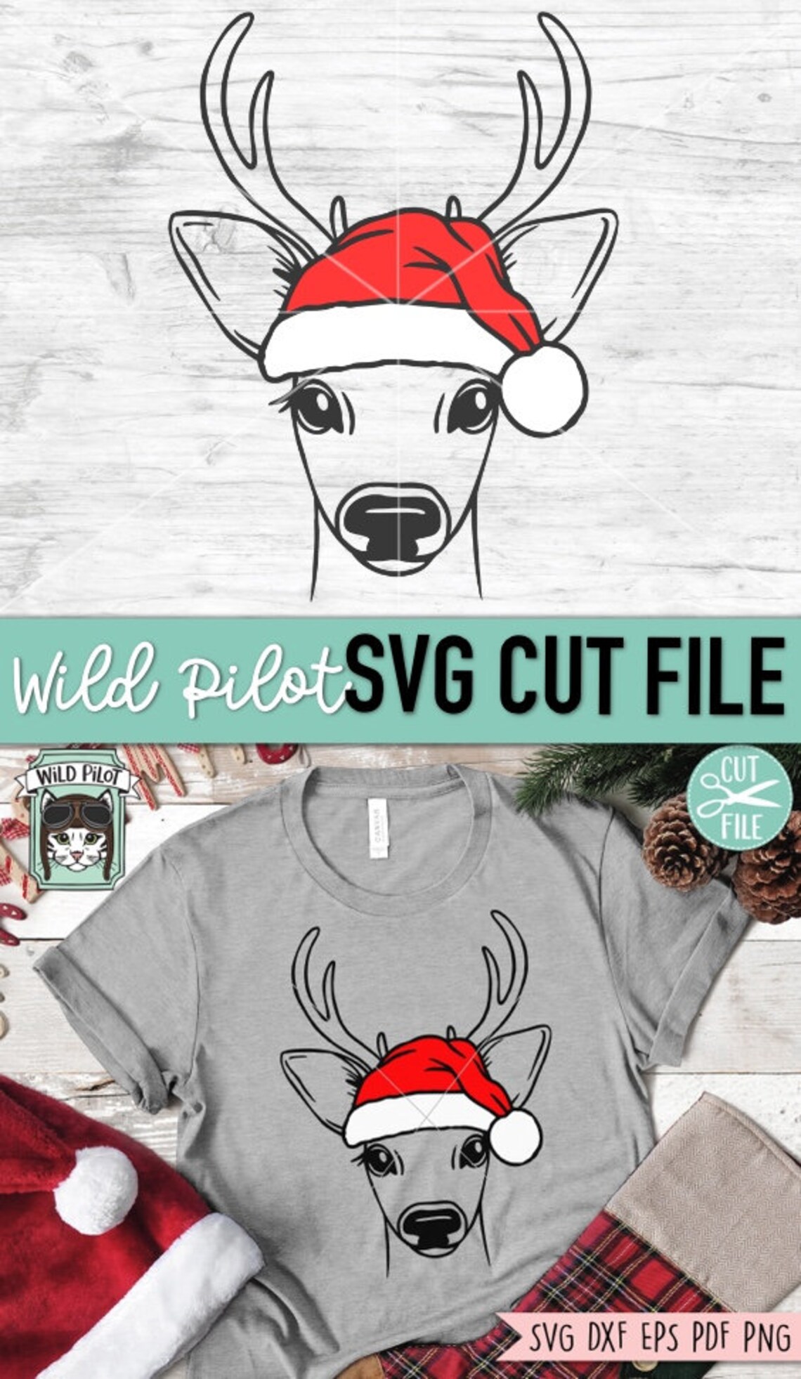 Deer Santa Hat Svg File, Reindeer With Hat Svg, Christmas Svg File ...
