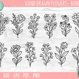 Flower Bundle SVG, Flower Doodles SVG Files, Floral Bundle Svg, Flower ...