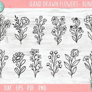 Flower Bundle SVG, Flower Doodles SVG files, Floral Bundle svg, Flower cut file, Floral cut file, Bouquet set svg file, Wildflowers, Nature