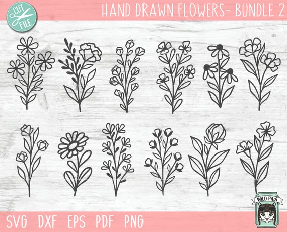 Flower Bundle SVG, Flower Doodles SVG files, Floral Bundle svg, Flower cut file, Floral cut file, Bouquet set svg file, Wildflowers, Nature
