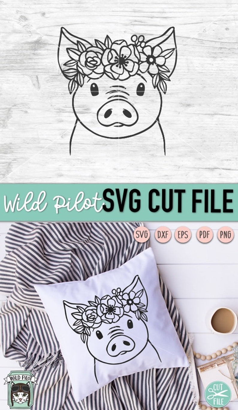 Download Pig SVG file Pig with Flower Crown SVG Pig cut file Animal ...