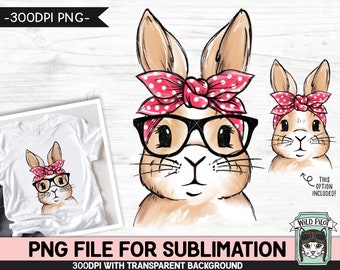 Bunny SUBLIMATION design PNG, Easter Bunny Bandana Glasses png file, Bunny Rabbit sublimation, Kids Easter Shirt Basket Bunny png, Spring