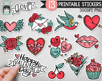 File di adesivi di San Valentino STAMPABILI, file PNG di San Valentino, file di adesivi stampabili di San Valentino, download di adesivi per planner stampabili
