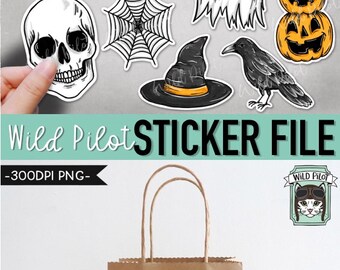 WANDIC Rub On Transfer Stickers, 16 fogli di adesivi a tema terrore, adesivi scheletrati, decalcomanie nere scure, impermeabili, per biglietti di auguri