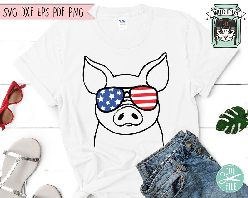 Download July 4th Pig SVG Fourth of July Pig svg file Pig Glasses ...