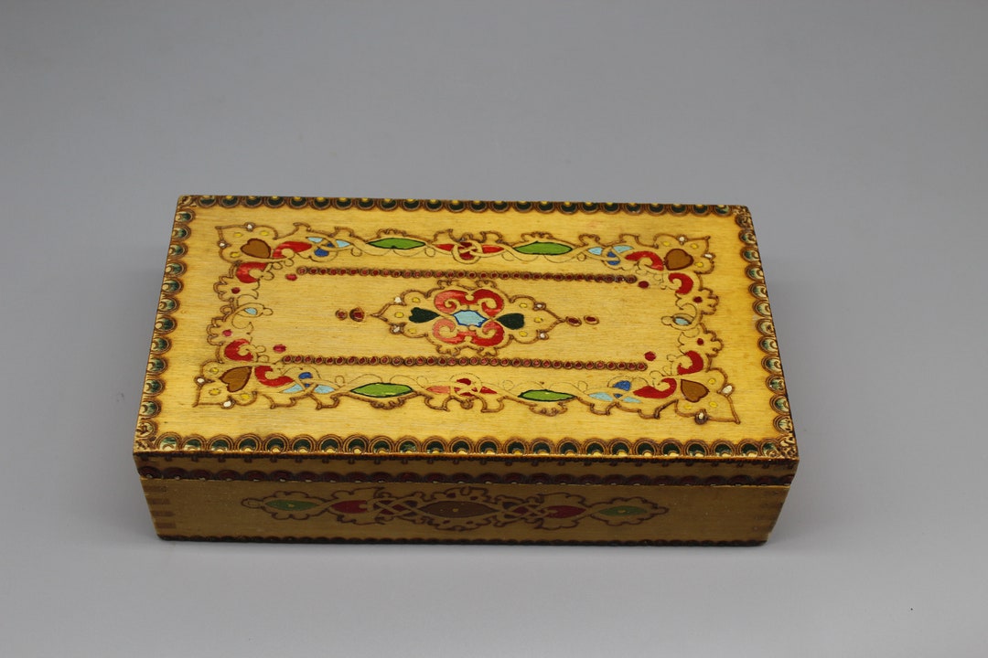 Hand Painted Box Wooden Box Vintage Keepsake Box Wooden Jewelry Box