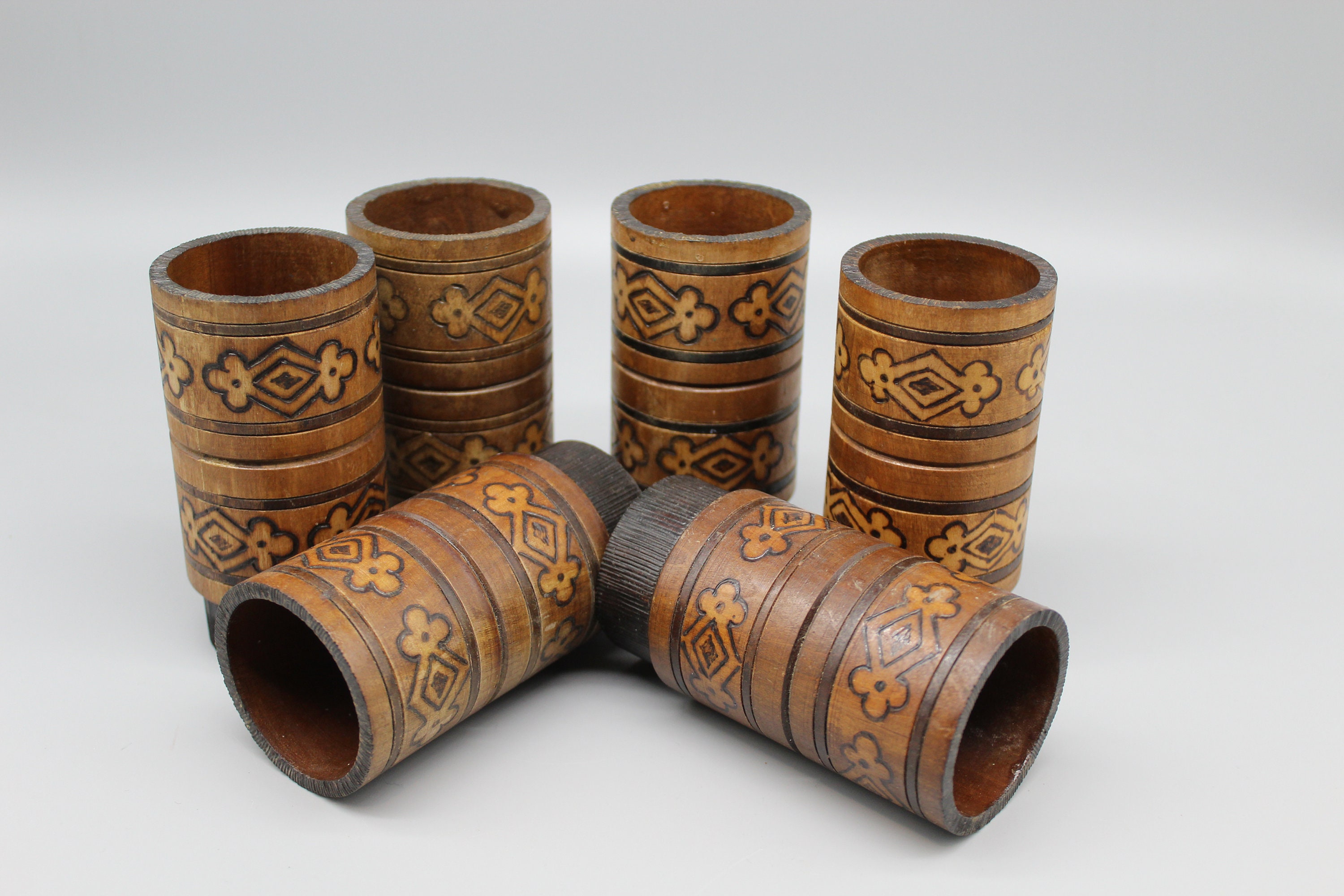 Wooden Decorative Cups. Hand Painted Cups. Vintage Wooden Etsy