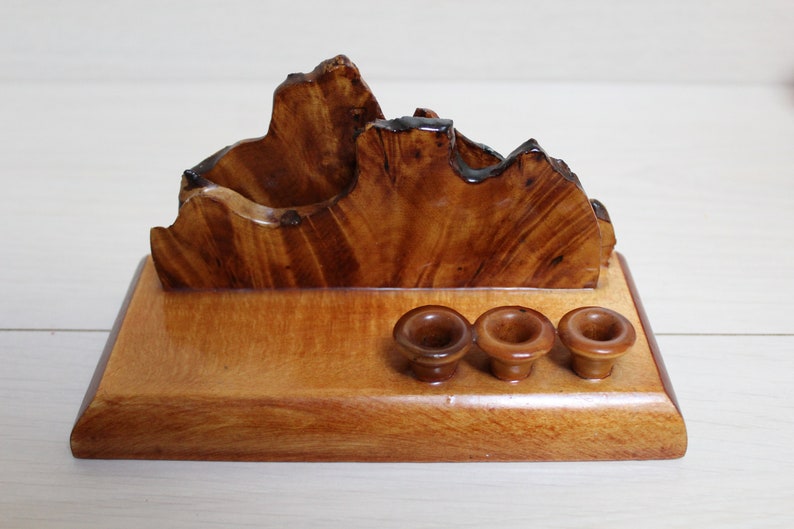 Vintage Desk Organizer Pencil Holder Accessories Wooden Pen Hand Carved