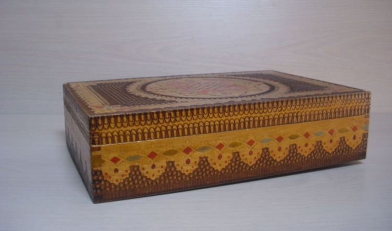Wooden Box Shaving Box Mens Gift Wooden Box with Lid Wooden Jewelry Box Wooden Box Hand Painted Box Vintage Keepsake Box