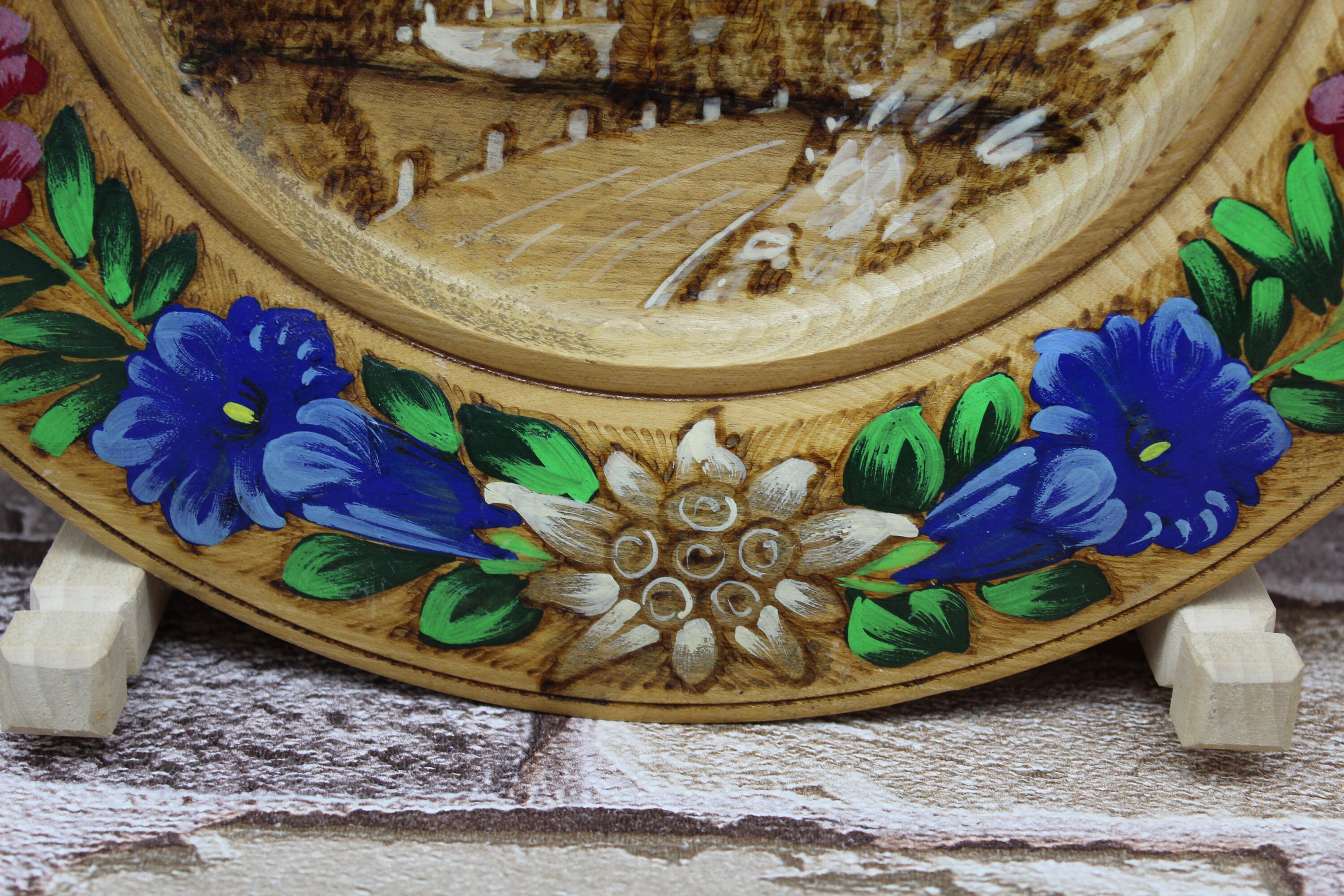 Decorative Wooden Plate. Handpainted Plate. Wall Decor.embossed Wooden
